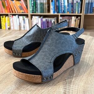 Corkys Metallic Gray Wedge Sandals (Size 10)
